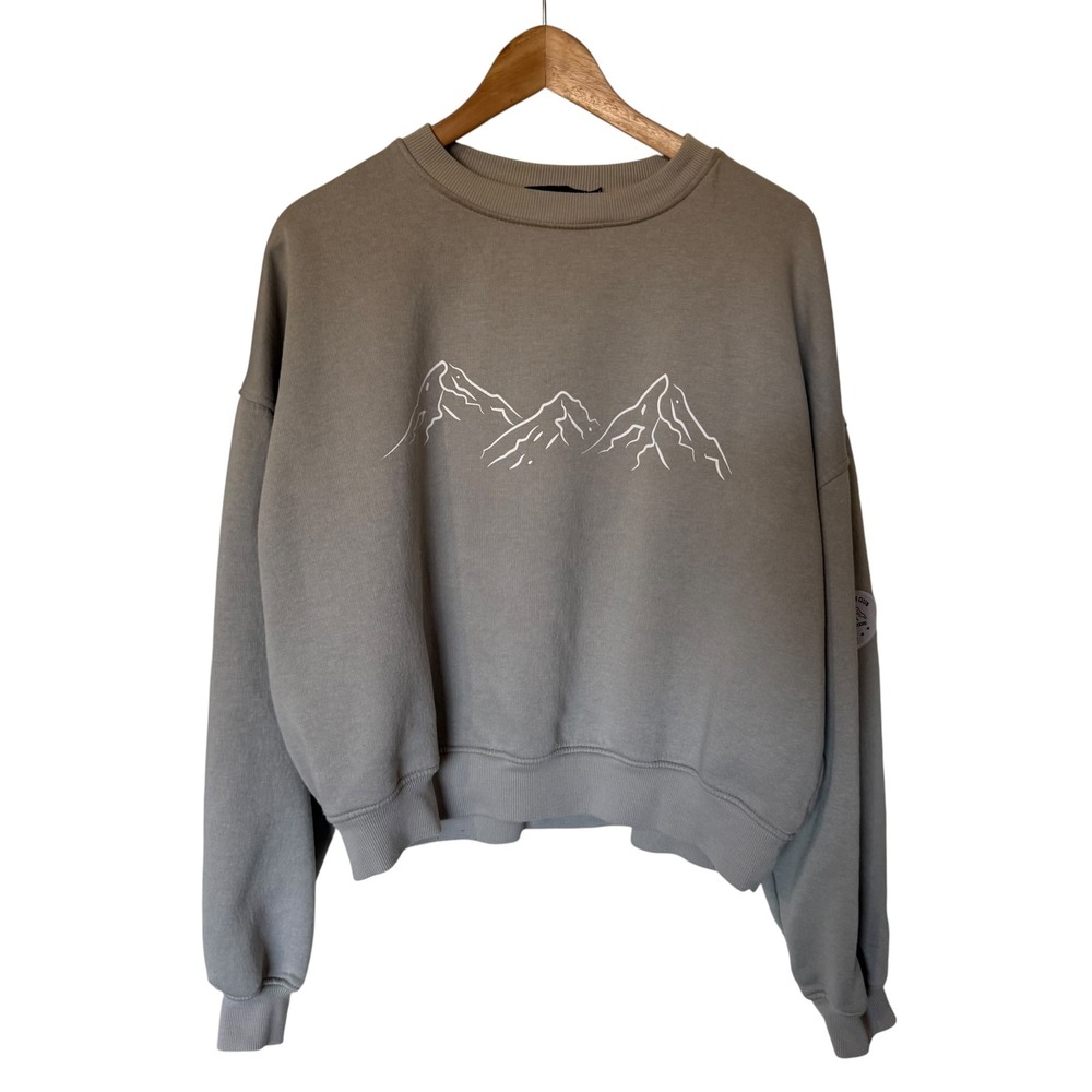 PrettyLittleThing Sweatshirt Womens 4 Taupe Excellent Mountain Graphic Pullover